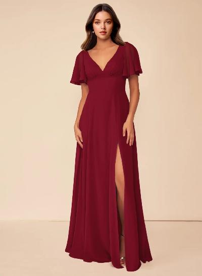 A-Line Split Front Bridesmaid Dress With Back Hole 