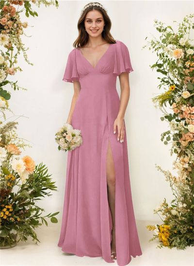 A-Line Split Front Bridesmaid Dress With Back Hole