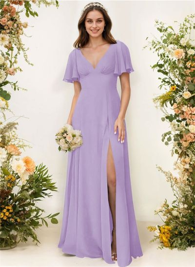 A-Line Split Front Bridesmaid Dress With Back Hole