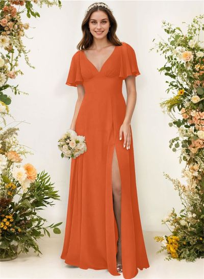 A-Line Split Front Bridesmaid Dress With Back Hole