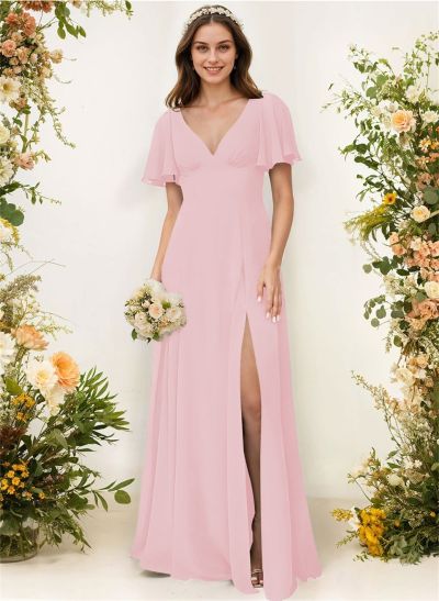 A-Line Split Front Bridesmaid Dress With Back Hole