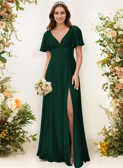 A-Line Split Front Bridesmaid Dress With Back Hole