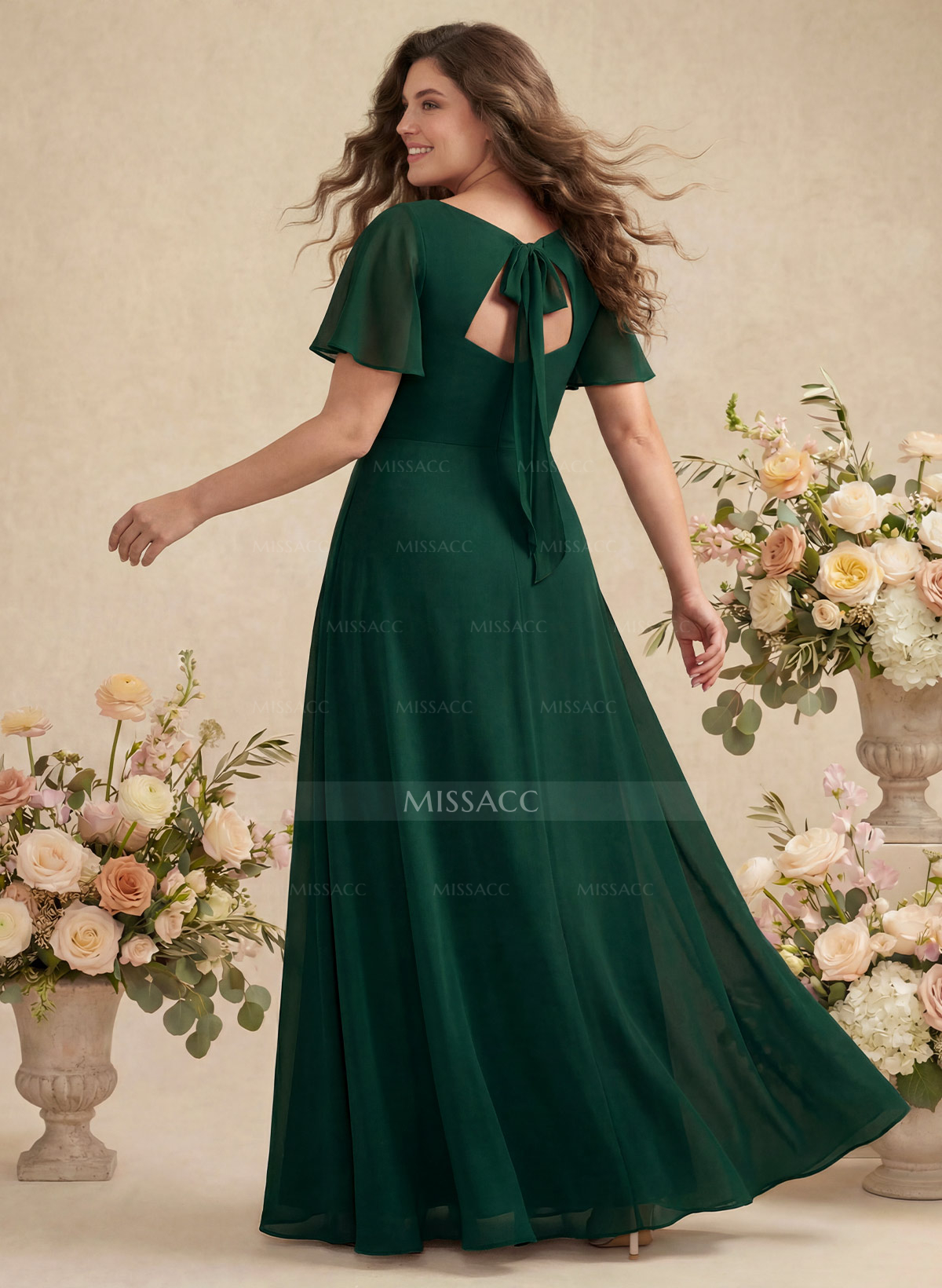 A-Line Split Front Bridesmaid Dress With Back Hole