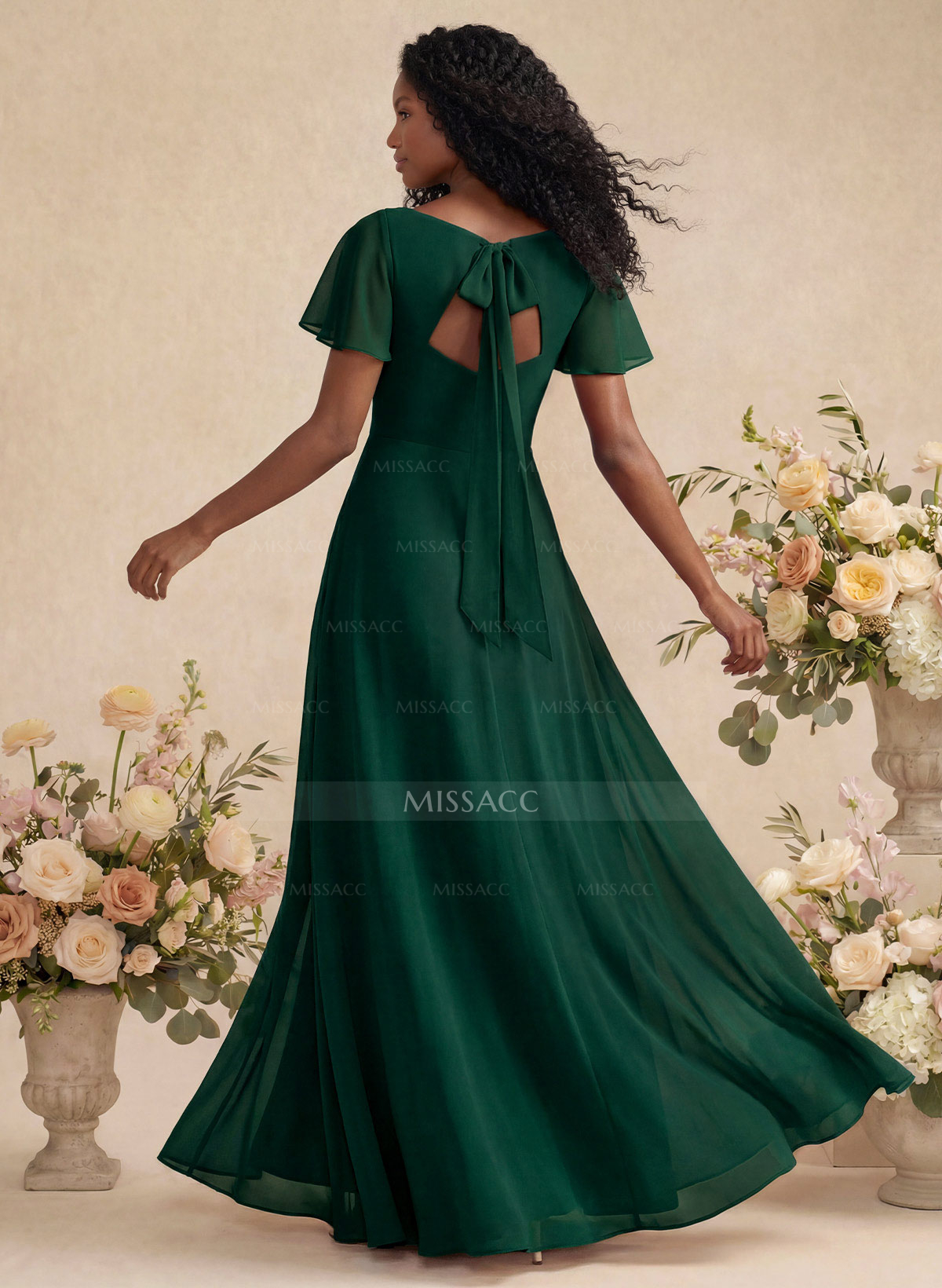 A-Line Split Front Bridesmaid Dress With Back Hole