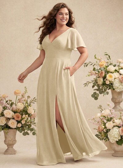A-Line Split Front Bridesmaid Dress With Back Hole