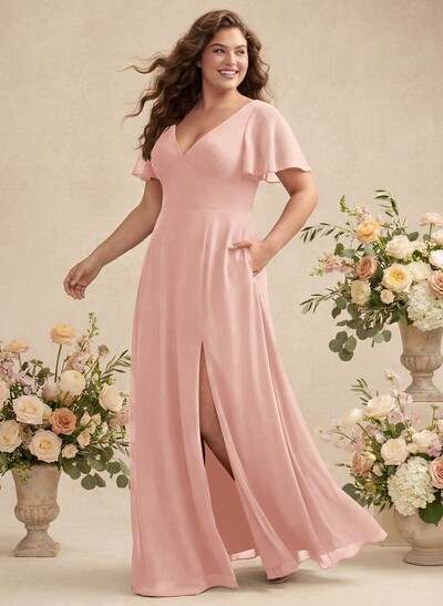 A-Line Split Front Bridesmaid Dress With Back Hole