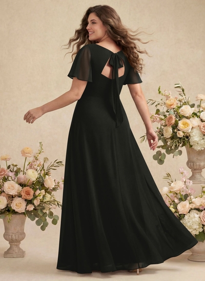 A-Line Split Front Bridesmaid Dress With Back Hole