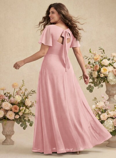 A-Line Split Front Bridesmaid Dress With Back Hole