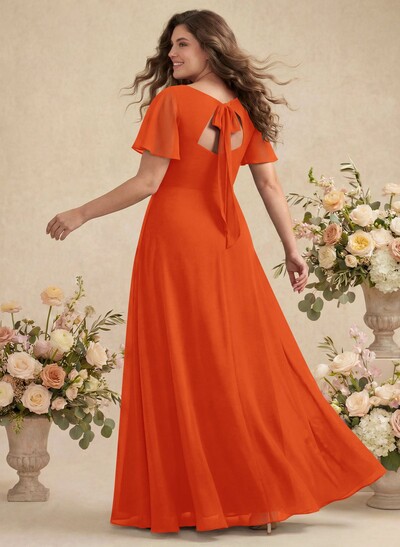 A-Line Split Front Bridesmaid Dress With Back Hole