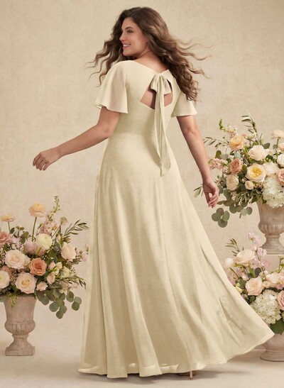 A-Line Split Front Bridesmaid Dress With Back Hole