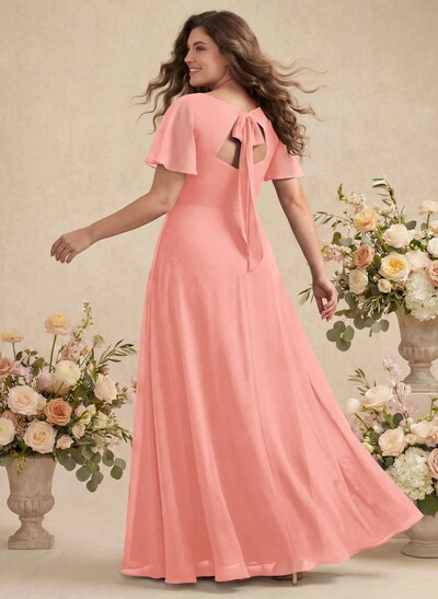 A-Line Split Front Bridesmaid Dress With Back Hole