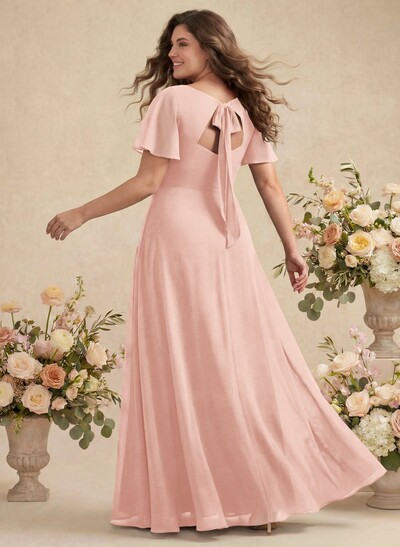 A-Line Split Front Bridesmaid Dress With Back Hole