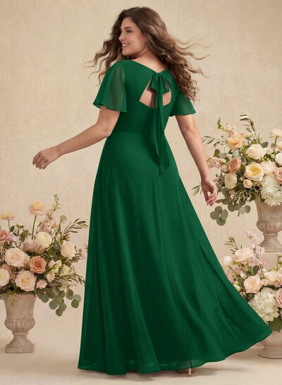A-Line Split Front Bridesmaid Dress With Back Hole