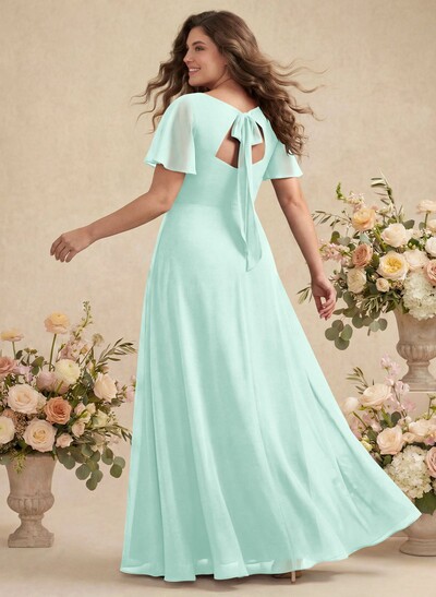 A-Line Split Front Bridesmaid Dress With Back Hole