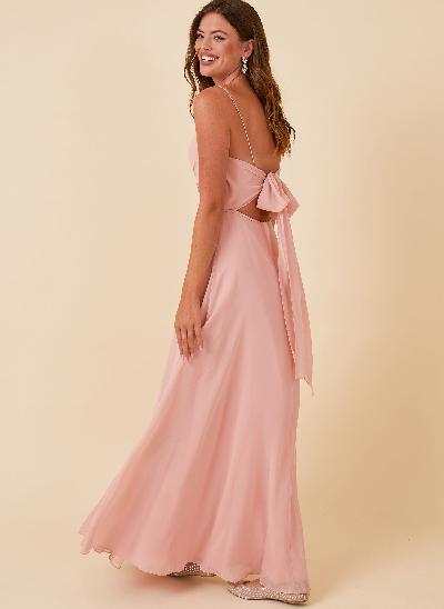 Back Detail A-Line Bridesmaid Dresses With Chiffon