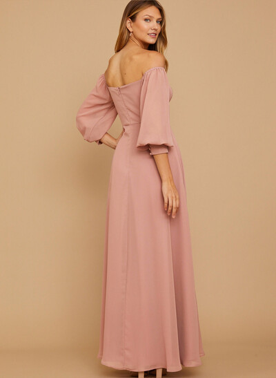Long Sleeves Square Neckline Chiffon Bridesmaid Dresses With A-Line