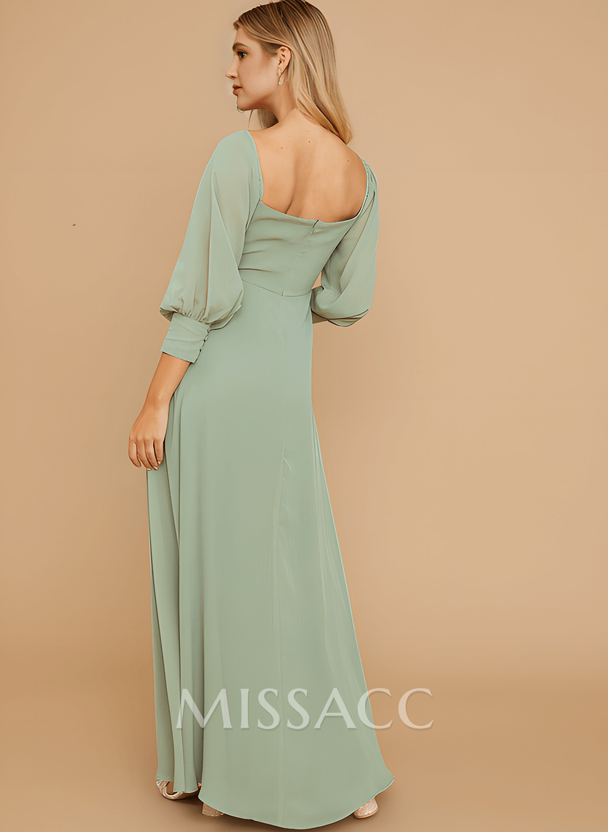 Long Sleeves Square Neckline Chiffon Bridesmaid Dresses With A-Line Long Sleeves Square Neckline Chiffon Bridesmaid Dresses With A-Line