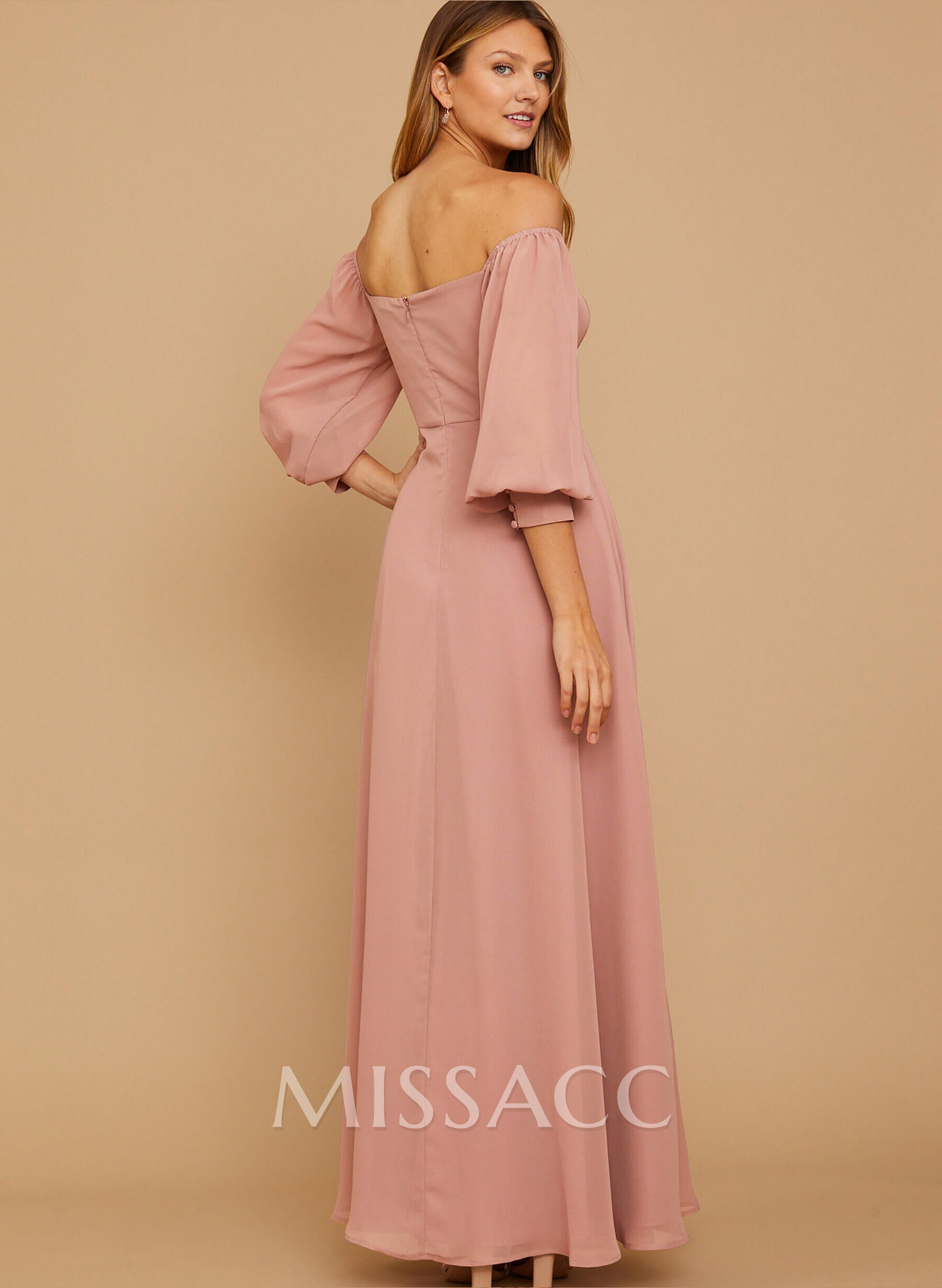 Long Sleeves Square Neckline Chiffon Bridesmaid Dresses With A-Line Long Sleeves Square Neckline Chiffon Bridesmaid Dresses With A-Line