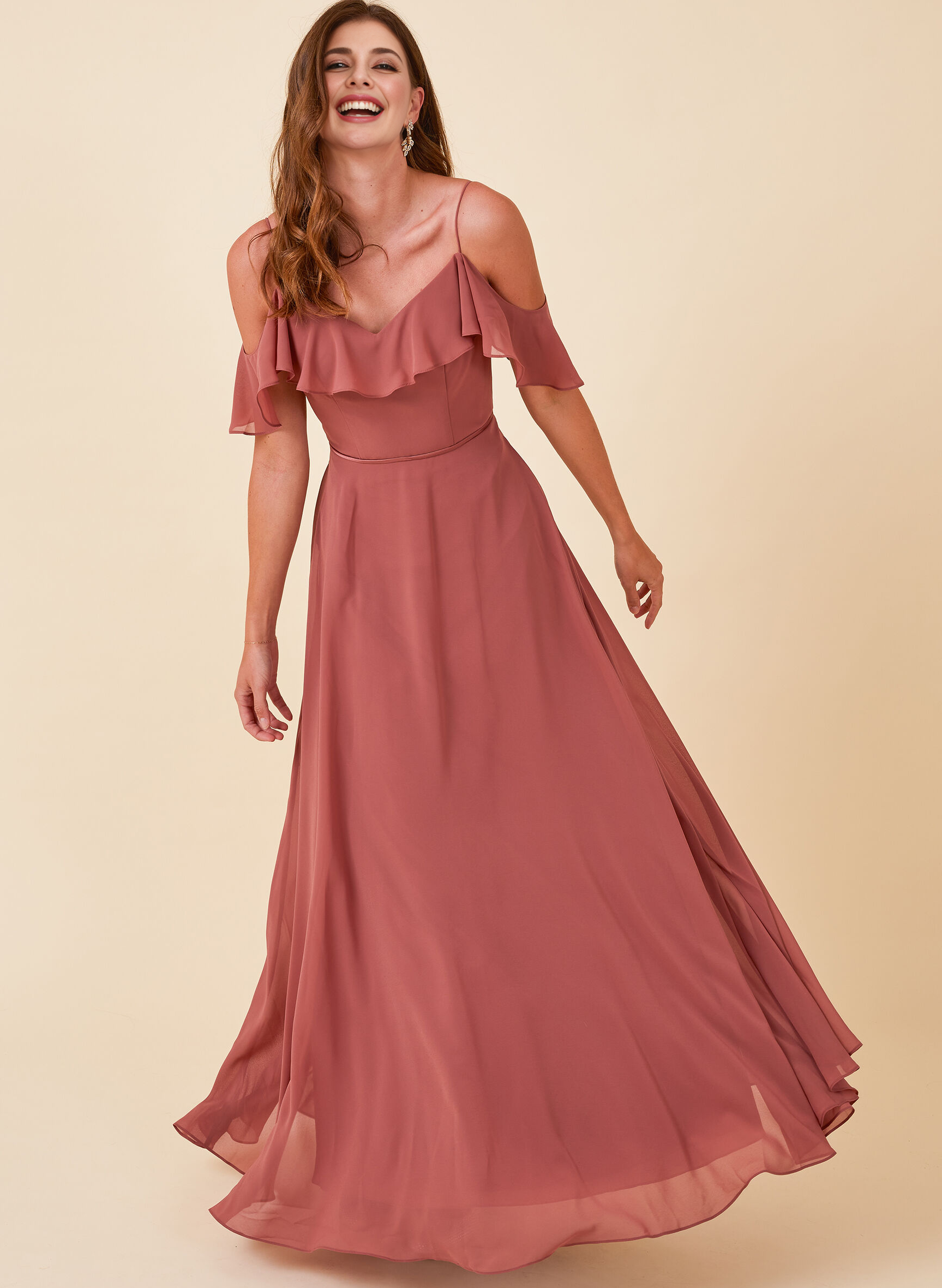 Sweet Ruffles Off-the-Shoulder Bridesmaid Dresses With Chiffon