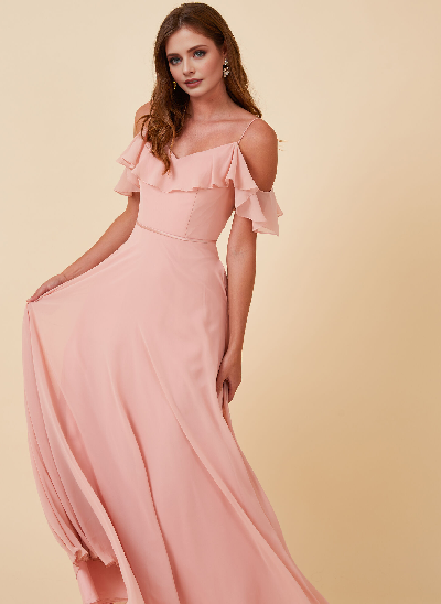 Sweet Ruffles Off-The-Shoulder Bridesmaid Dresses With Chiffon