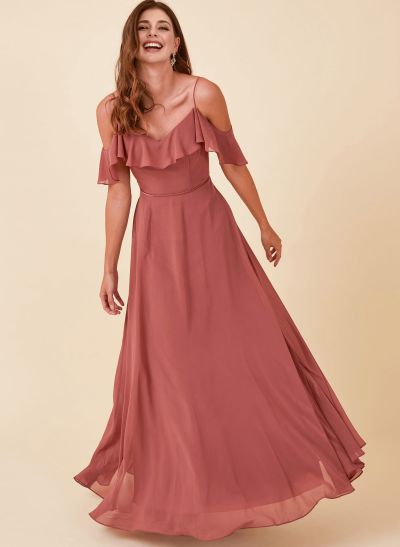 Sweet Ruffles Off-The-Shoulder Bridesmaid Dresses With Chiffon