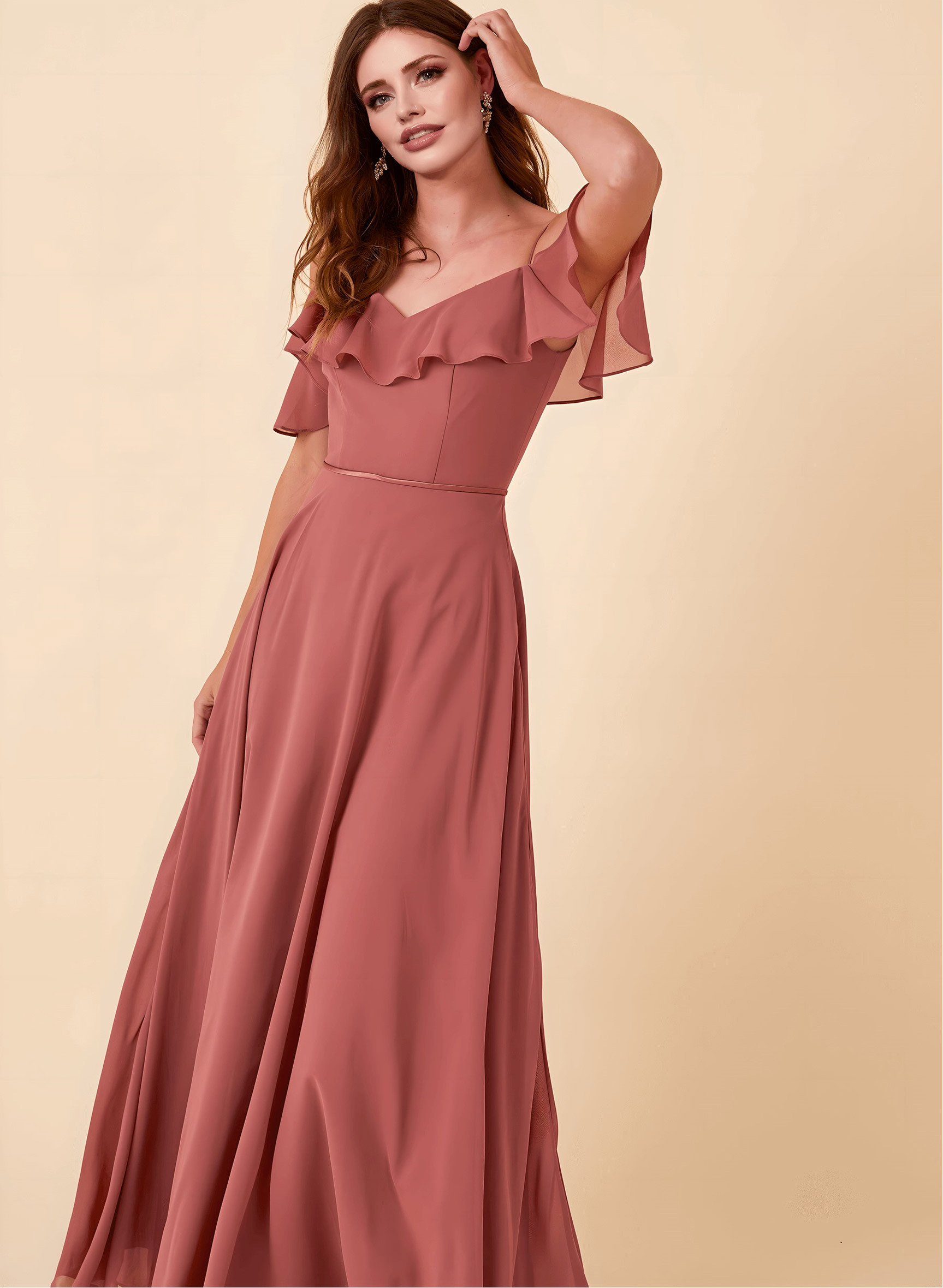 Sweet Ruffles Off-The-Shoulder Bridesmaid Dresses With Chiffon