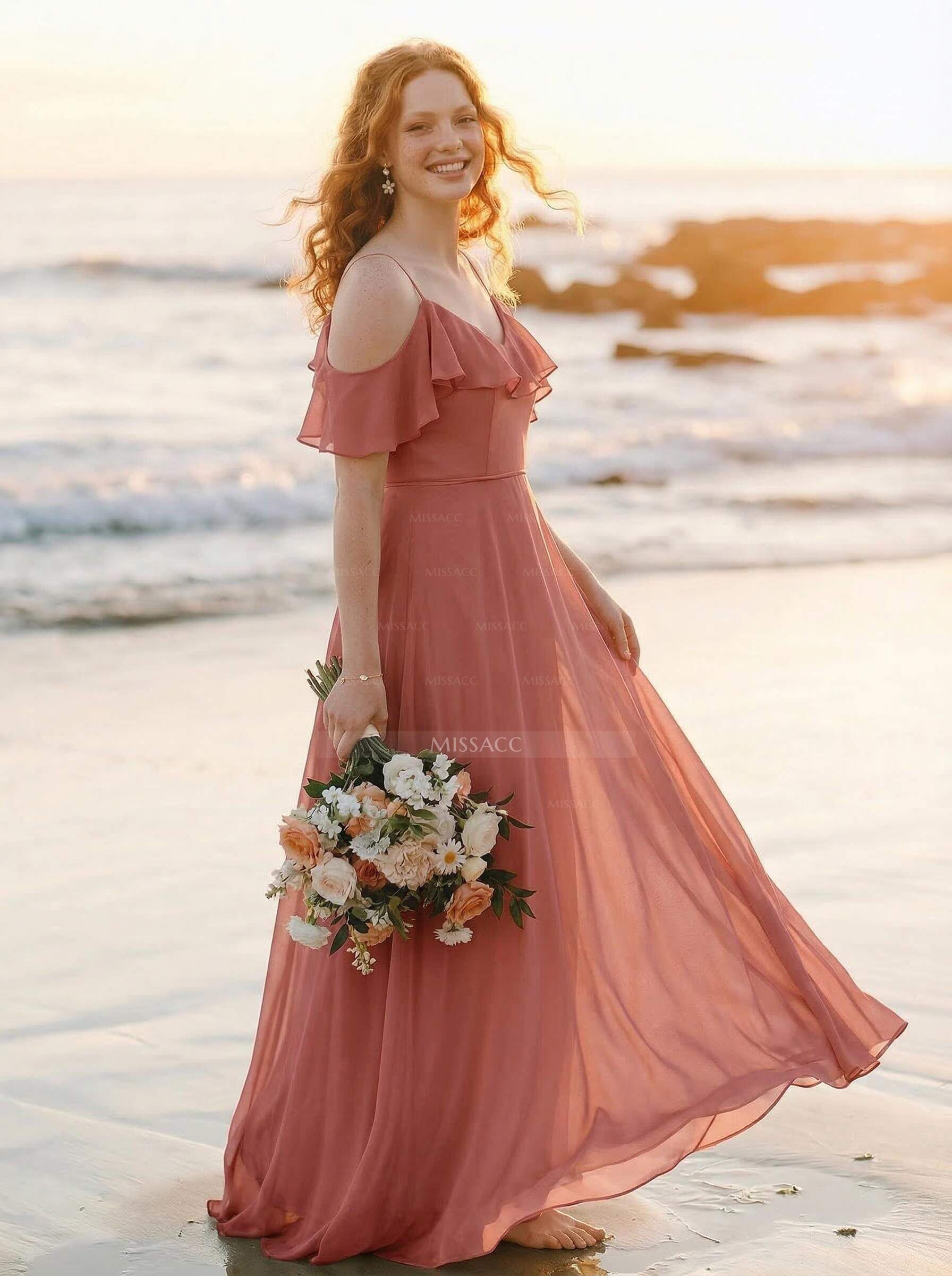 Sweet Ruffles Off-The-Shoulder Bridesmaid Dresses With Chiffon