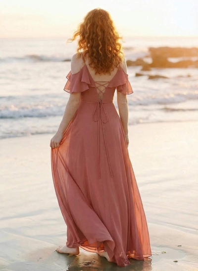 Sweet Ruffles Off-The-Shoulder Bridesmaid Dresses With Chiffon