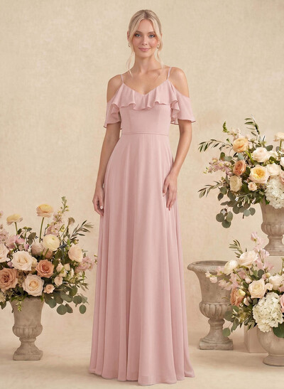 Sweet Ruffles Off-The-Shoulder Bridesmaid Dresses With Chiffon