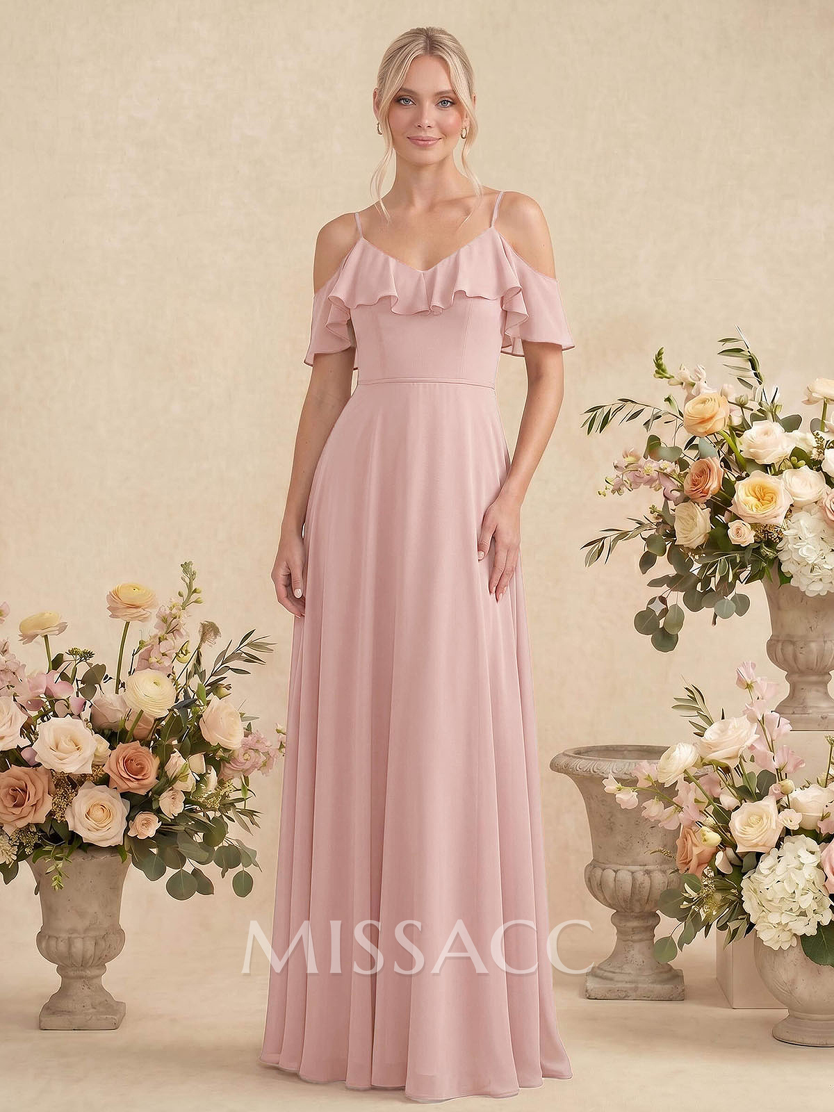 Sweet Ruffles Off-The-Shoulder Bridesmaid Dresses With Chiffon Sweet Ruffles Off-The-Shoulder Bridesmaid Dresses With Chiffon