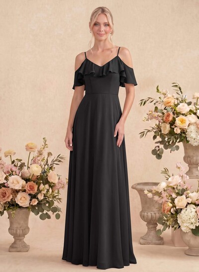 Sweet Ruffles Off-The-Shoulder Bridesmaid Dresses With Chiffon