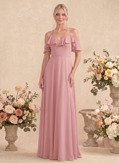 Sweet Ruffles Off-The-Shoulder Bridesmaid Dresses With Chiffon
