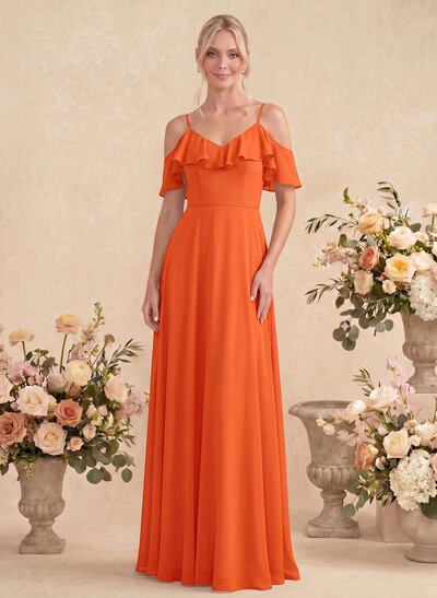 Sweet Ruffles Off-The-Shoulder Bridesmaid Dresses With Chiffon