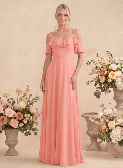 Sweet Ruffles Off-The-Shoulder Bridesmaid Dresses With Chiffon