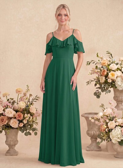 Sweet Ruffles Off-The-Shoulder Bridesmaid Dresses With Chiffon
