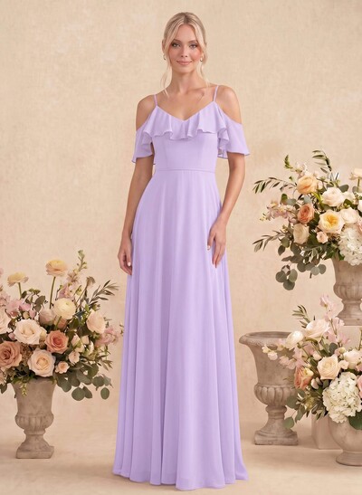 Sweet Ruffles Off-The-Shoulder Bridesmaid Dresses With Chiffon
