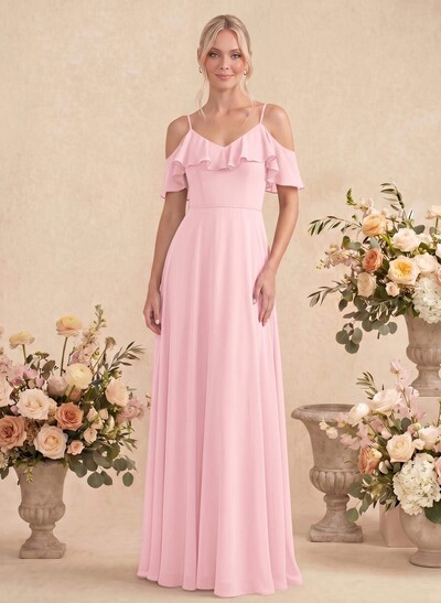 Sweet Ruffles Off-The-Shoulder Bridesmaid Dresses With Chiffon