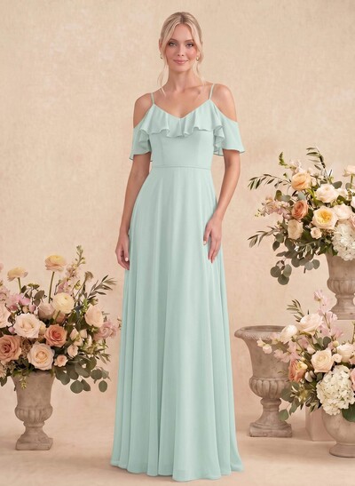Sweet Ruffles Off-The-Shoulder Bridesmaid Dresses With Chiffon