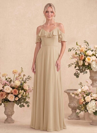 Sweet Ruffles Off-The-Shoulder Bridesmaid Dresses With Chiffon