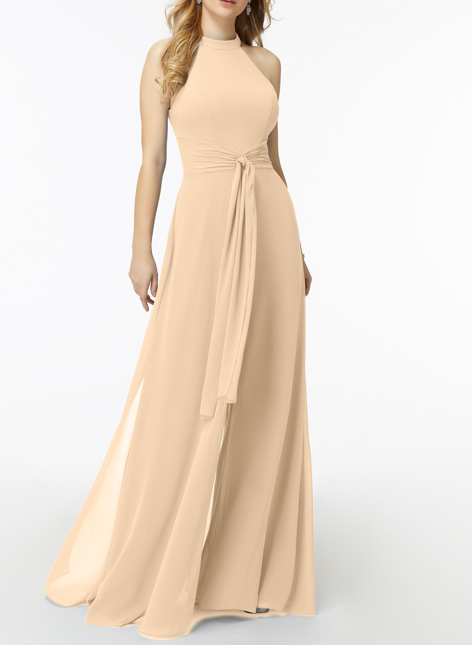 Jumpsuit/Pantsuit High Neck Bridesmaid Dresses With Cascading Ruffles