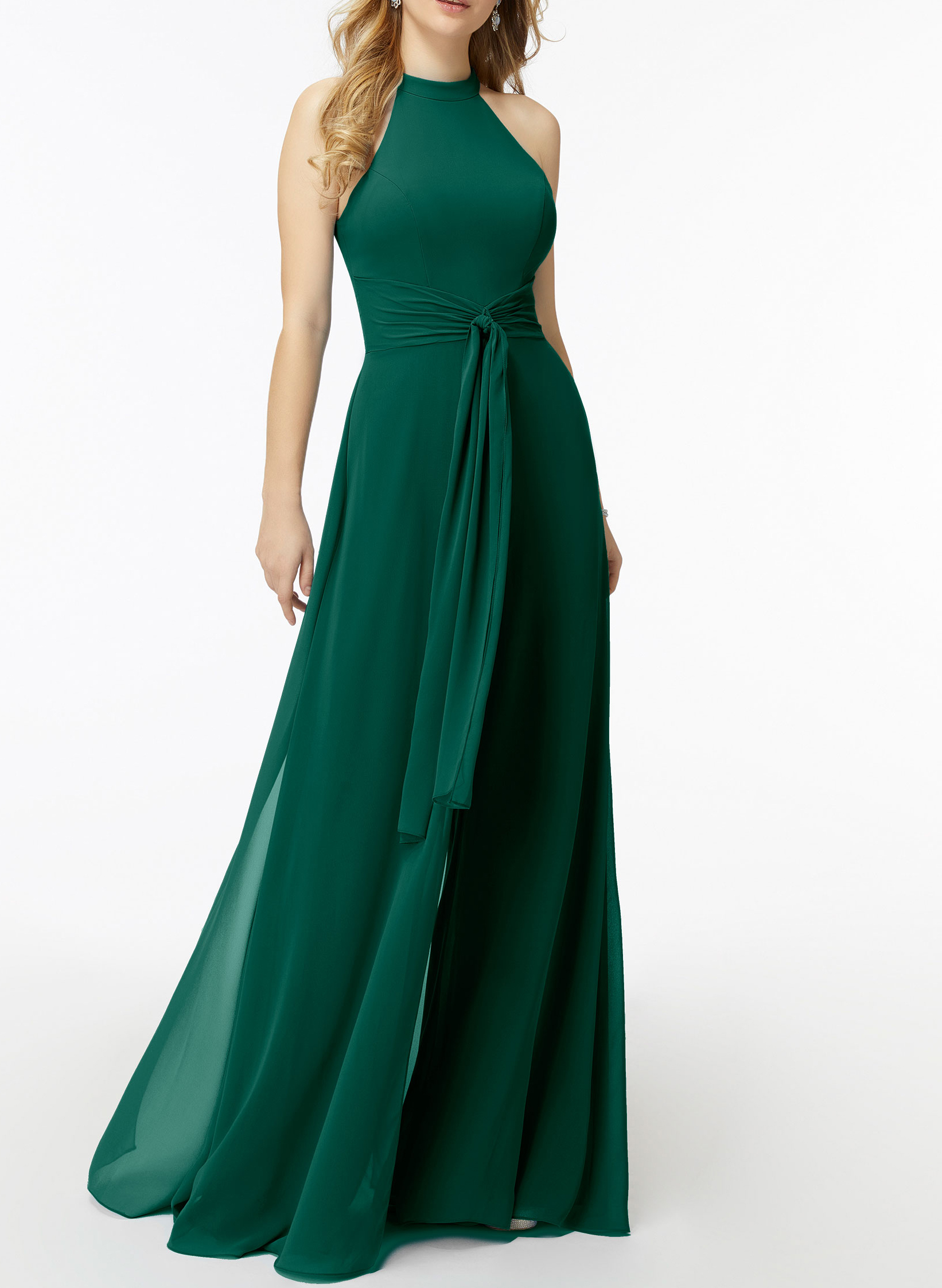 Jumpsuit/Pantsuit High Neck Bridesmaid Dresses With Cascading Ruffles
