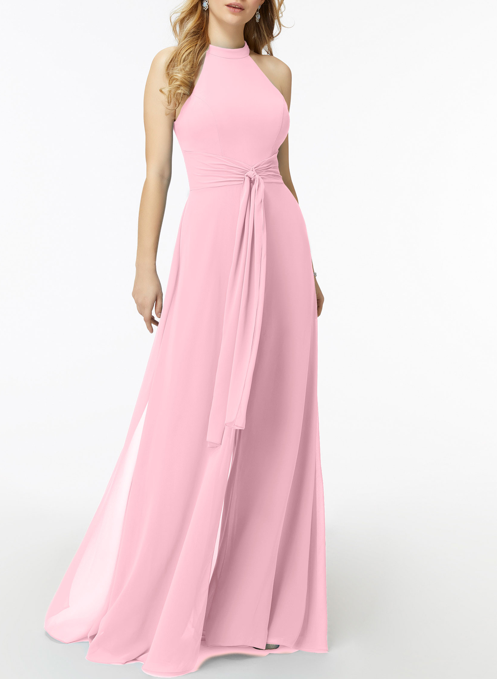 Jumpsuit/Pantsuit High Neck Bridesmaid Dresses With Cascading Ruffles