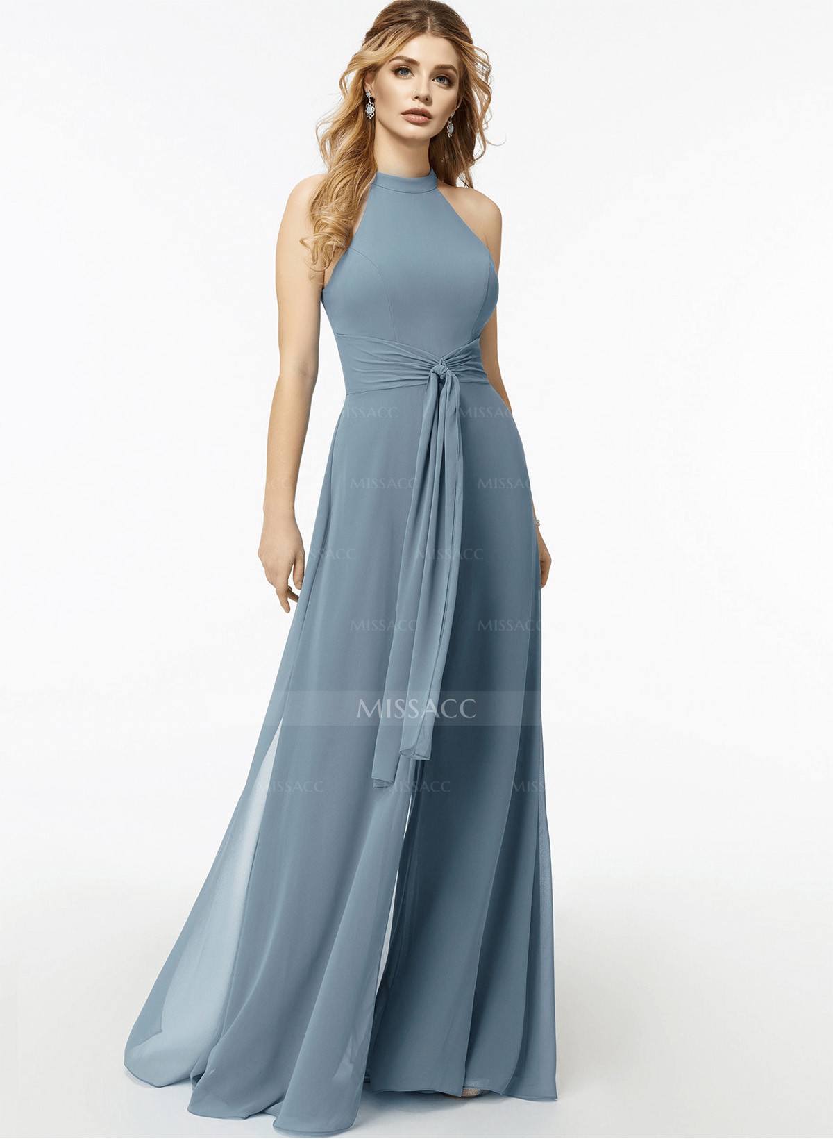 Jumpsuit/Pantsuit High Neck Bridesmaid Dresses With Cascading Ruffles