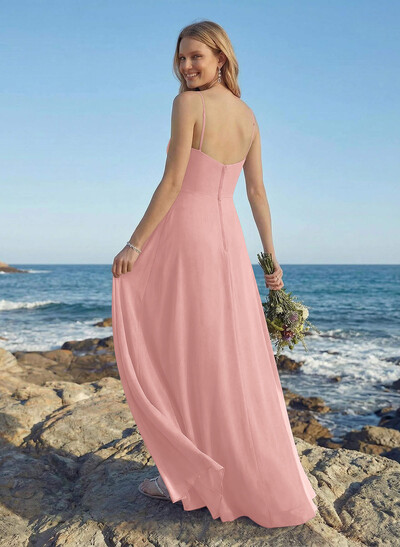 A-Line V-Neck Floor-Length Chiffon Bridesmaid Dress With Ruffle