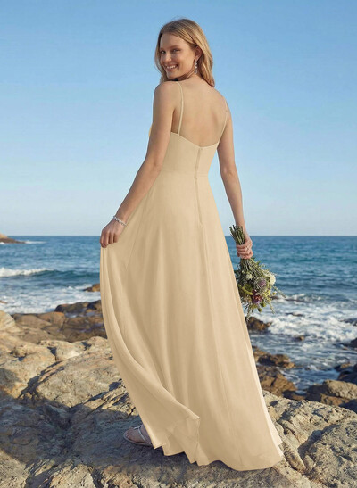 A-Line V-Neck Floor-Length Chiffon Bridesmaid Dress With Ruffle