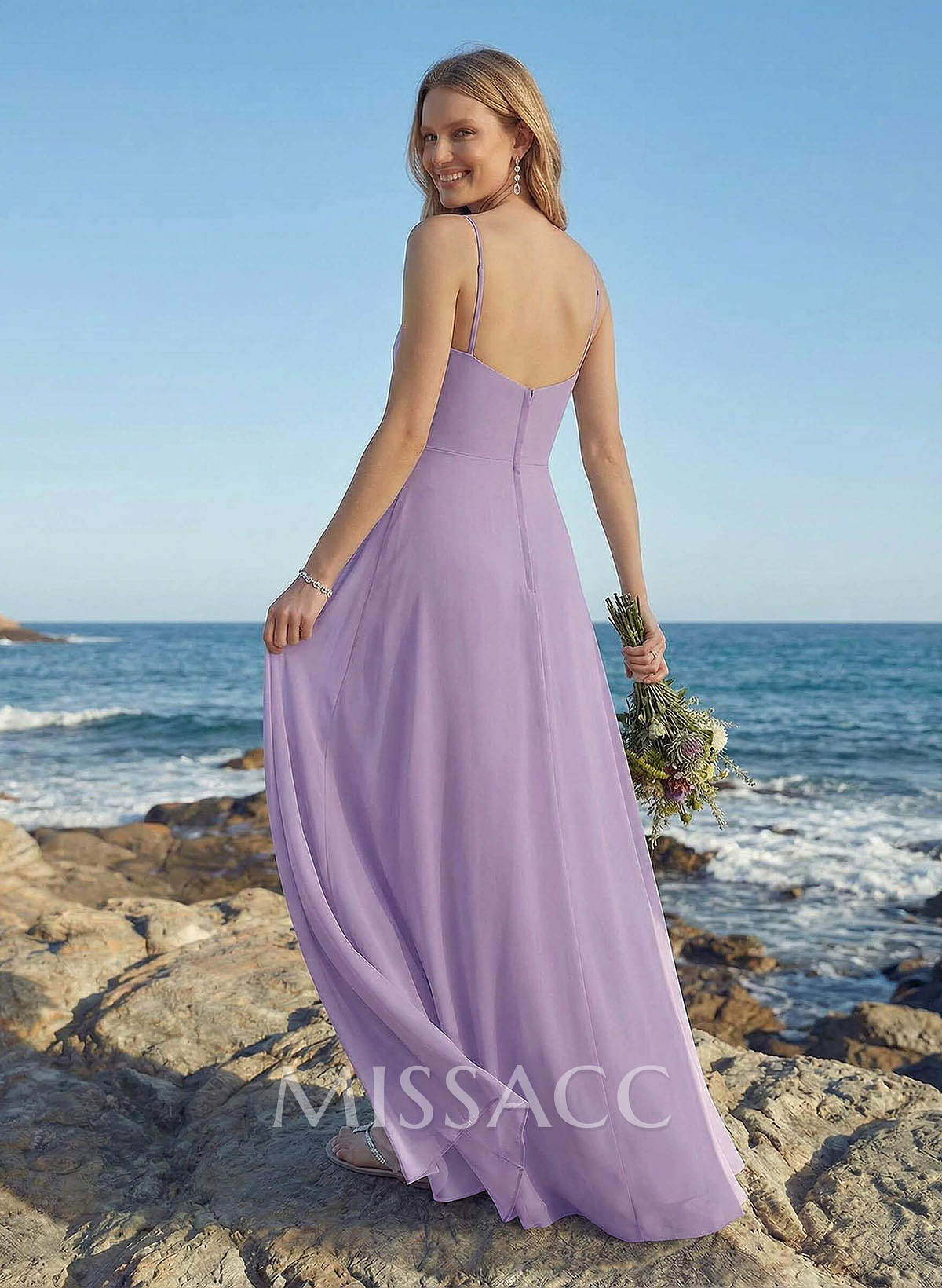 A-Line V-Neck Floor-Length Chiffon Bridesmaid Dress With Ruffle