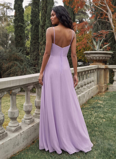 A-Line V-Neck Floor-Length Chiffon Bridesmaid Dress With Ruffle