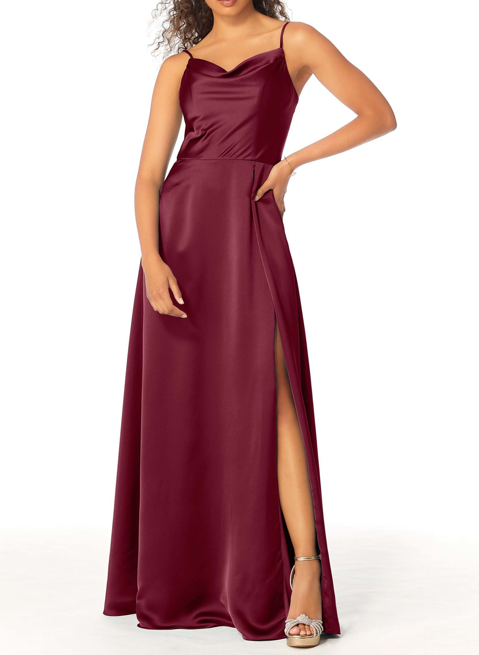 Cowl Neck Satin Bridesmaid Dresses With A-Line