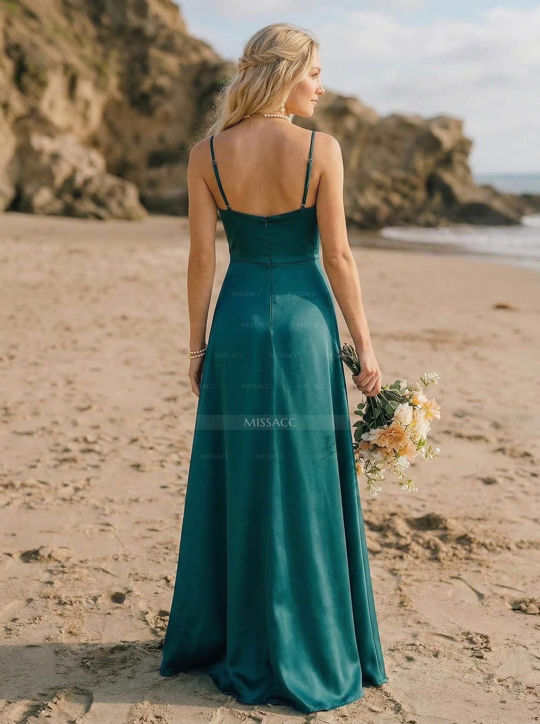Cowl Neck Silk Like Satin Bridesmaid Dresses With A-Line