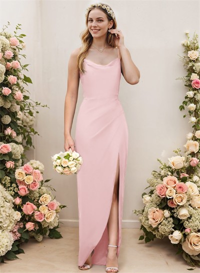 Cowl Neck Elastic Satin Bridesmaid Dresses With Sheath/Column